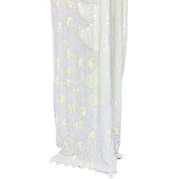 Vintage 100% Silk Ivory 70s 80s Fully Beaded Sequin Long Sleeve Dress - Picture 9 of 15